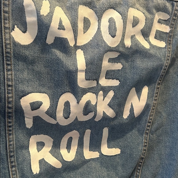Forever 21 J'adore Le Rock N Roll Denim Jacket Large Distressed Blue - Picture 4 of 8